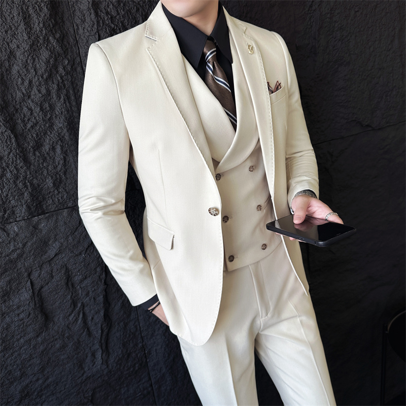 西装套装男高级感结婚新郎礼服修身帅气商务正装免烫西服三件套潮