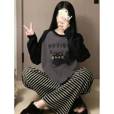 睡衣女春秋款纯棉长袖长裤2025新款超火可外穿秋冬学生家居服套装