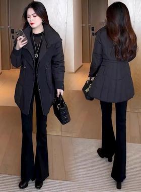 香港代购时尚羽绒棉服女冬季新款修身中长款收腰加厚保暖棉袄外套