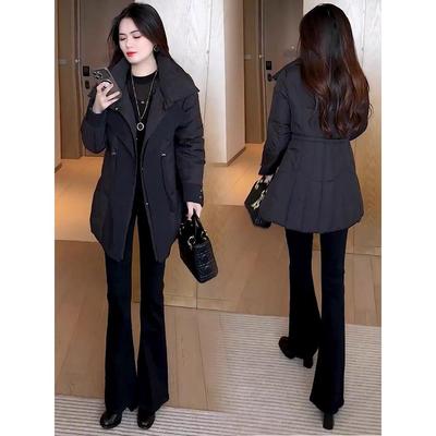 香港代购时尚羽绒棉服女冬季新款修身中长款收腰加厚保暖棉袄外套