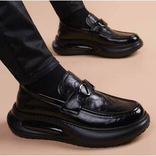 2025新款真皮商务休闲气垫厚底增高皮鞋男士一脚蹬正装德比鞋高档