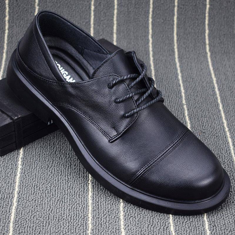 高端正品男鞋秋季透气真皮软底耐磨三接头皮鞋男士商务系带休闲鞋