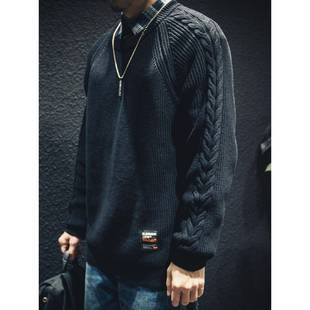 it neith BIA潮牌毛衣男秋冬圆领针织韩版潮流百搭大码麻花袖上衣