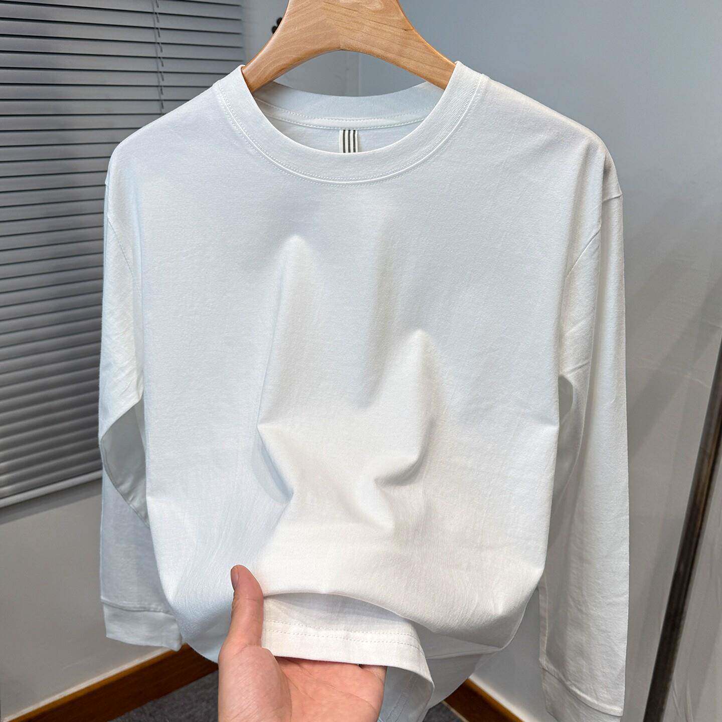 高档重磅250克新疆纯棉长袖t恤男秋季薄款潮流宽松圆领内搭打底衫