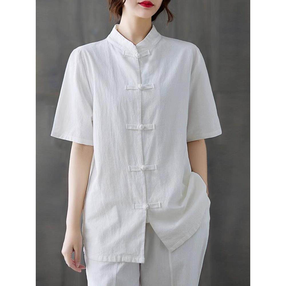 新中式衬衫女士新款棉麻太极练功服外套文艺覆古盘扣禅意宽松上衣