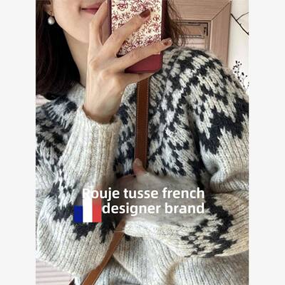 Rouje tusse针织羊绒毛衣女套头2025秋冬款宽松针织羊毛打底上衣