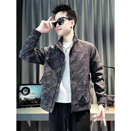 高端轻奢印花立领外套男款秋季2025新款超火痞帅风潮流飞行夹克