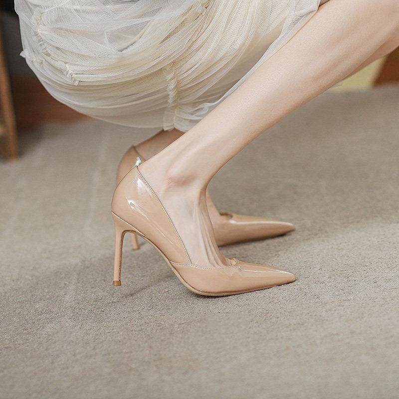 Craes Kally 温柔性感范！尖头裸色漆皮高跟鞋女气质通勤细跟单鞋,女鞋,婚鞋,淘宝优惠券,粉丝福利购,淘宝优惠卷