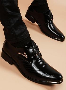 意大利尖头休闲皮鞋男真皮透气韩版正装厚底增高黑色商务新郎婚鞋