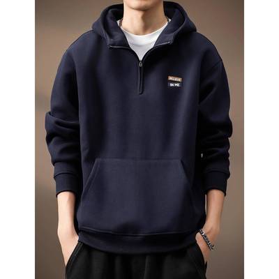 高端2025秋季新款420g重磅连帽卫衣男潮牌美式半拉炼宽松大码外套