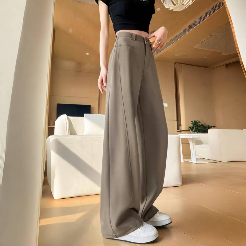 潮牌17灰色高级感阔腿香蕉裤女垂坠感小个子弯刀显瘦直筒西装裤