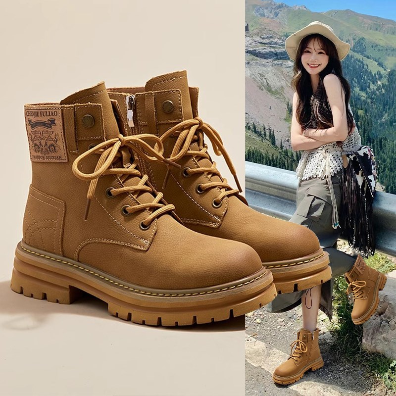 香港防水马丁靴女2025新款春秋登山鞋工装靴短靴大黄靴女靴子