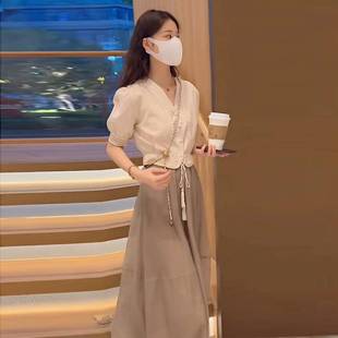 女 欧洲站2025新款 夏季 时髦衬衫 小坎肩半身裙子文艺风高冷两件套装