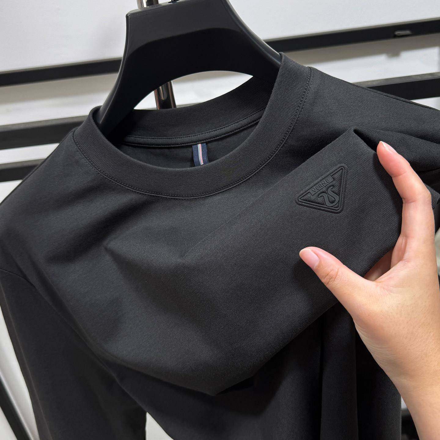 高端100%纯棉男士长袖t恤圆领春秋季休闲薄款潮流简约打底衫上衣