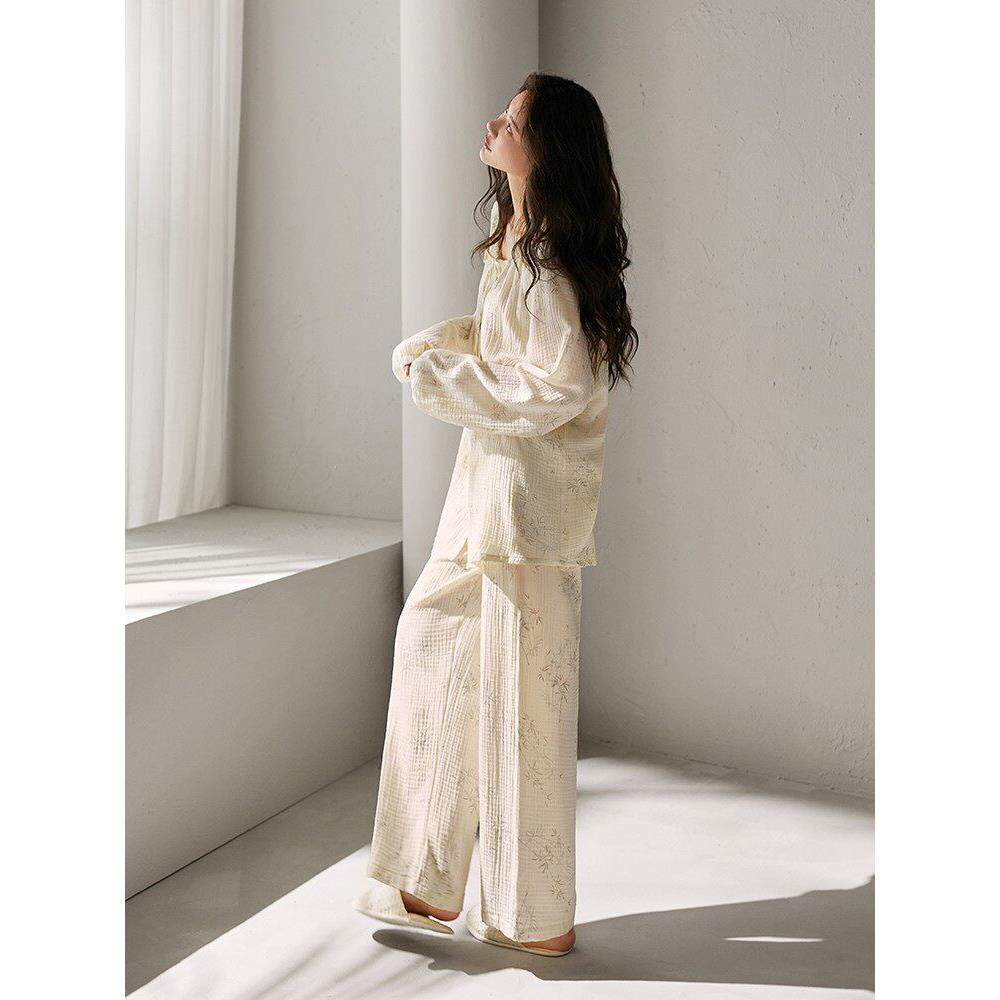 DOEO轻奢睡衣女春秋款纯棉长袖长裤2025新款吊带家居服轻奢三件套