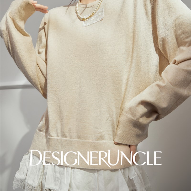 DGU沐浅针织毛衣女秋季新款圆领上衣百搭显瘦宽松慵懒风外穿