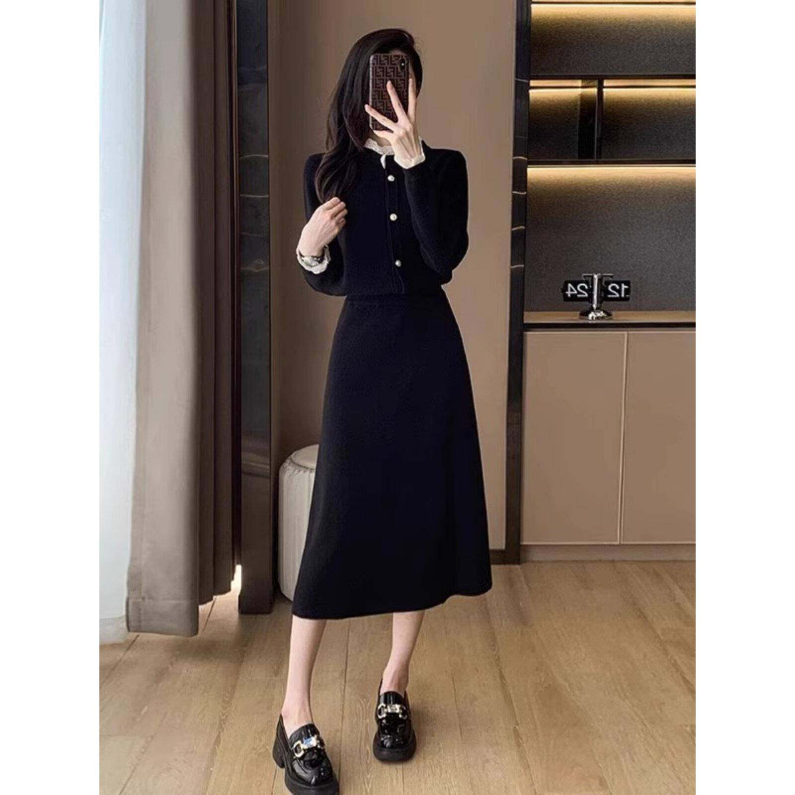 欧洲站冬天搭配一整套2024新款女装针织裙子法式桔梗两件套装秋冬