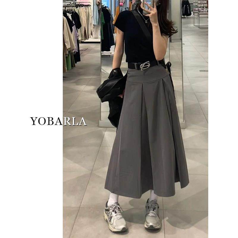 韩国Honey koko⭐灰色西装半身裙女秋季梨形身材a字中长款百褶裙