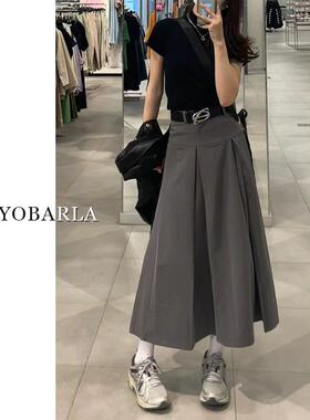 韩国Honey koko⭐灰色西装半身裙女秋季梨形身材a字中长款百褶裙