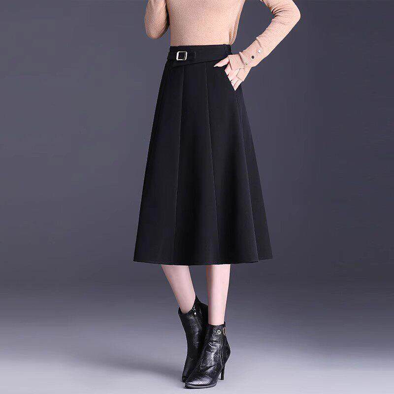 高腰半身裙女2025春秋中长款A字梨形身材半裙中年妈妈显瘦百褶裙