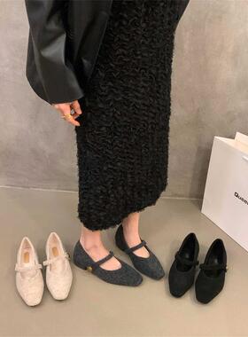 香港覆古绒面玛丽珍毛毛鞋女鞋子外穿2025年冬季加绒配裙子晚晚鞋
