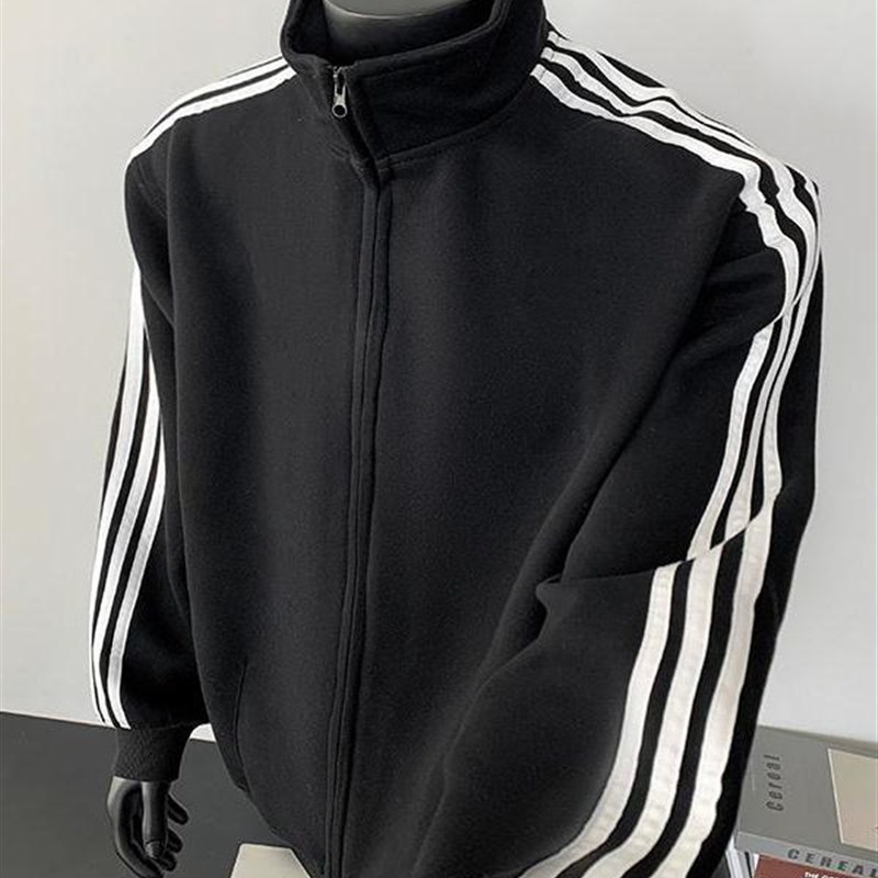 潮牌运动外套男款春秋2025新款经典三条杠立领开衫卫衣男士上衣潮