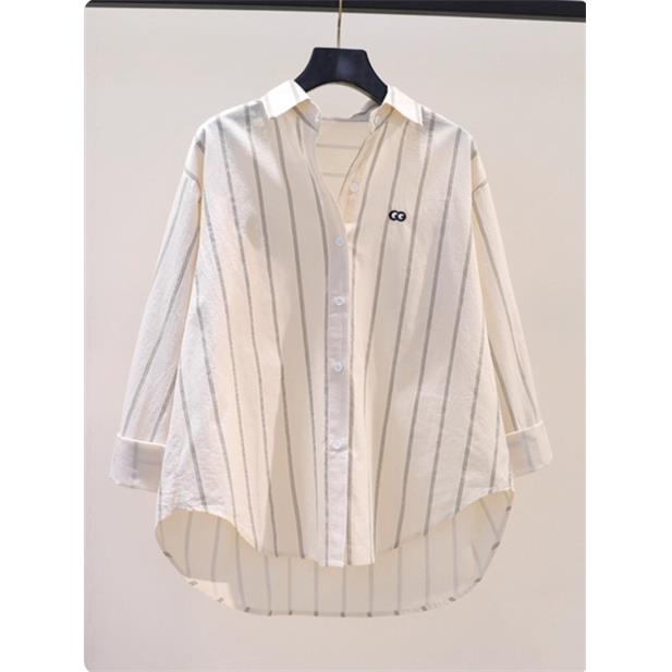 专柜条纹刺绣棉衬衫女2025秋季新款时尚韩版衬衣宽松休闲长袖上衣