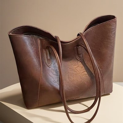 秋冬季上班通勤包棕色包包托特包女大容量2025新款覆古电脑包14寸