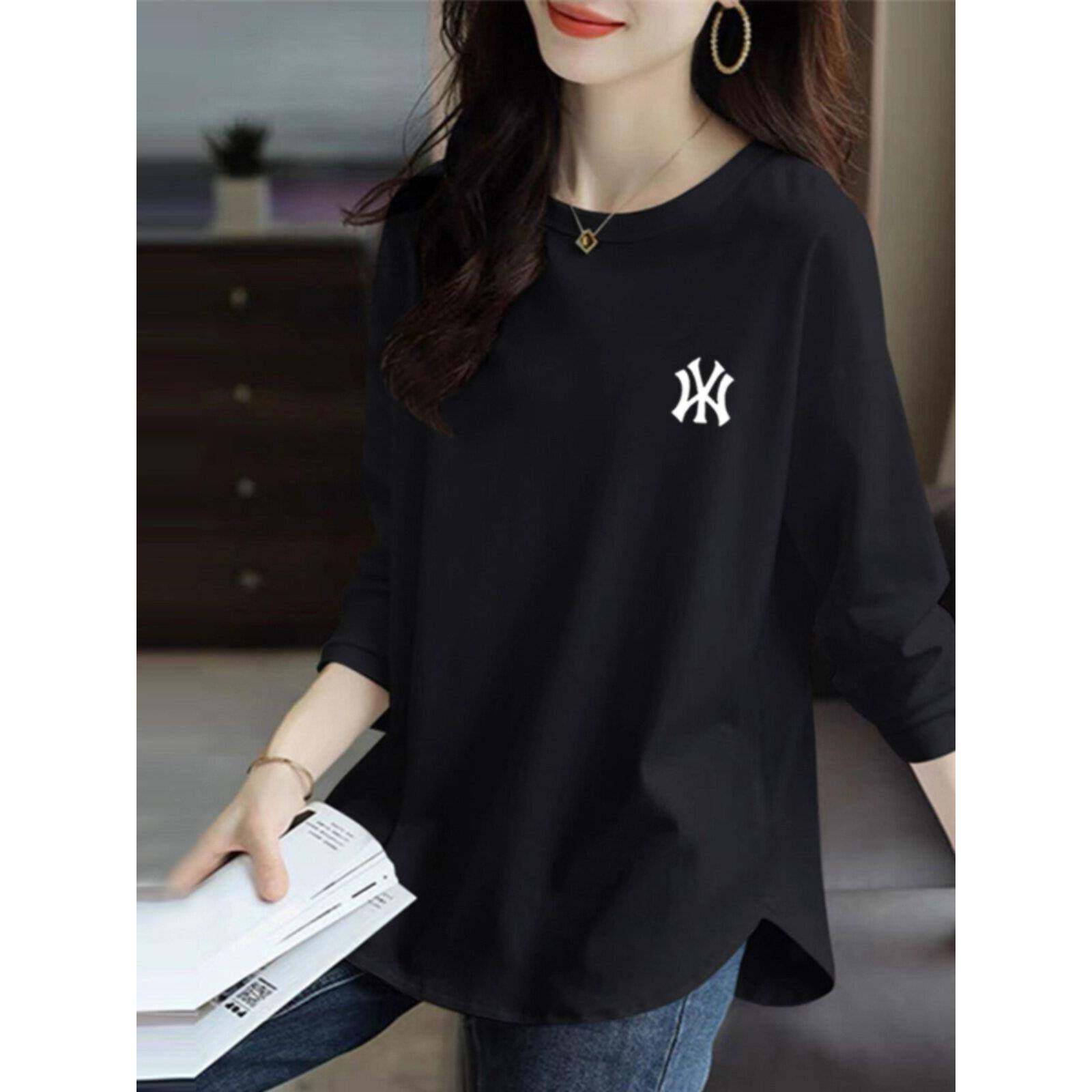 韩国打底衫2025新款女秋冬黑色显瘦圆领长袖上衣中长款遮屁股t恤