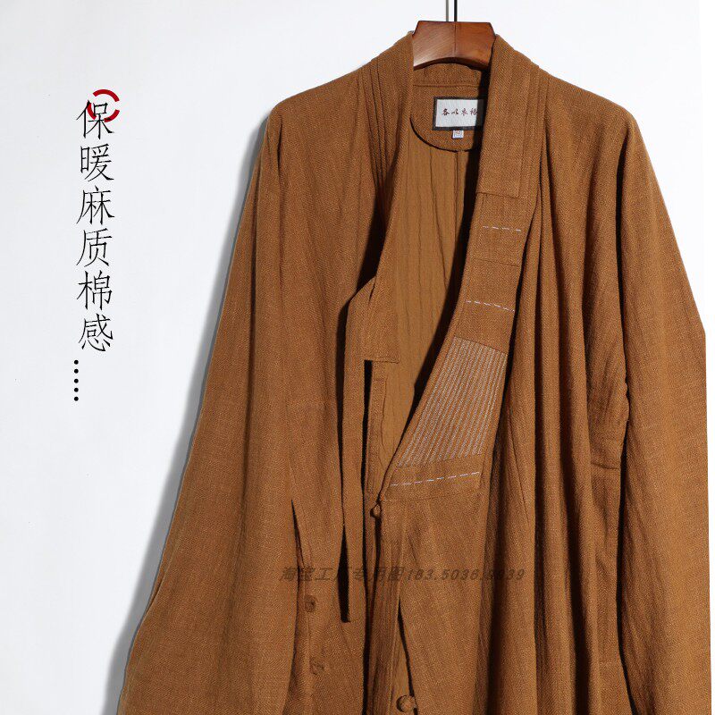 高端复古面料 厚款冬季棉麻僧服长褂 出家人大褂 大和尚僧袍