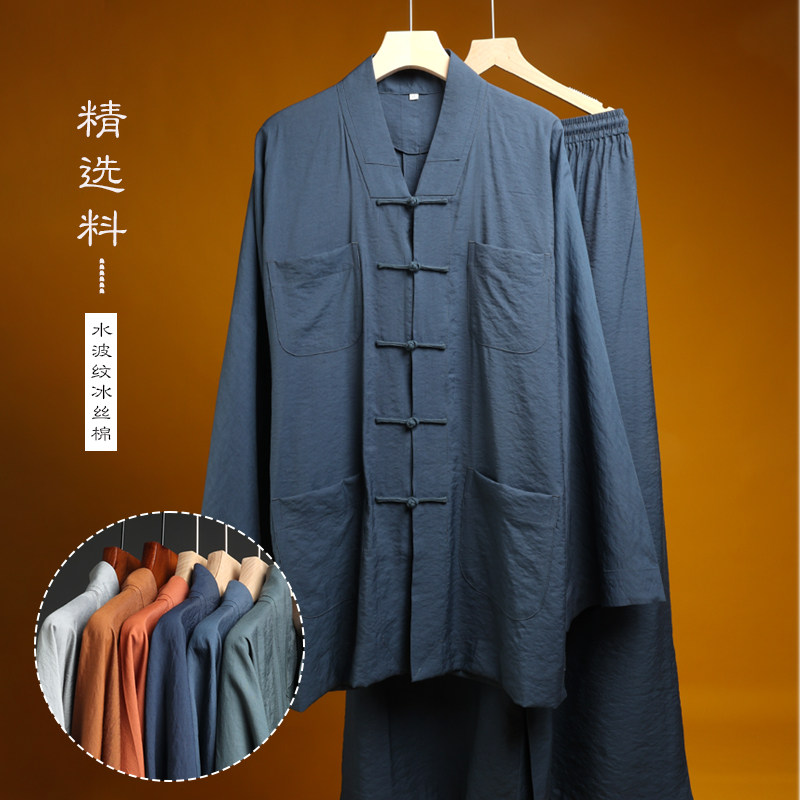 水波纹春夏季面料 僧侣短褂夏季薄款棉僧服套装宽松出家人僧衣