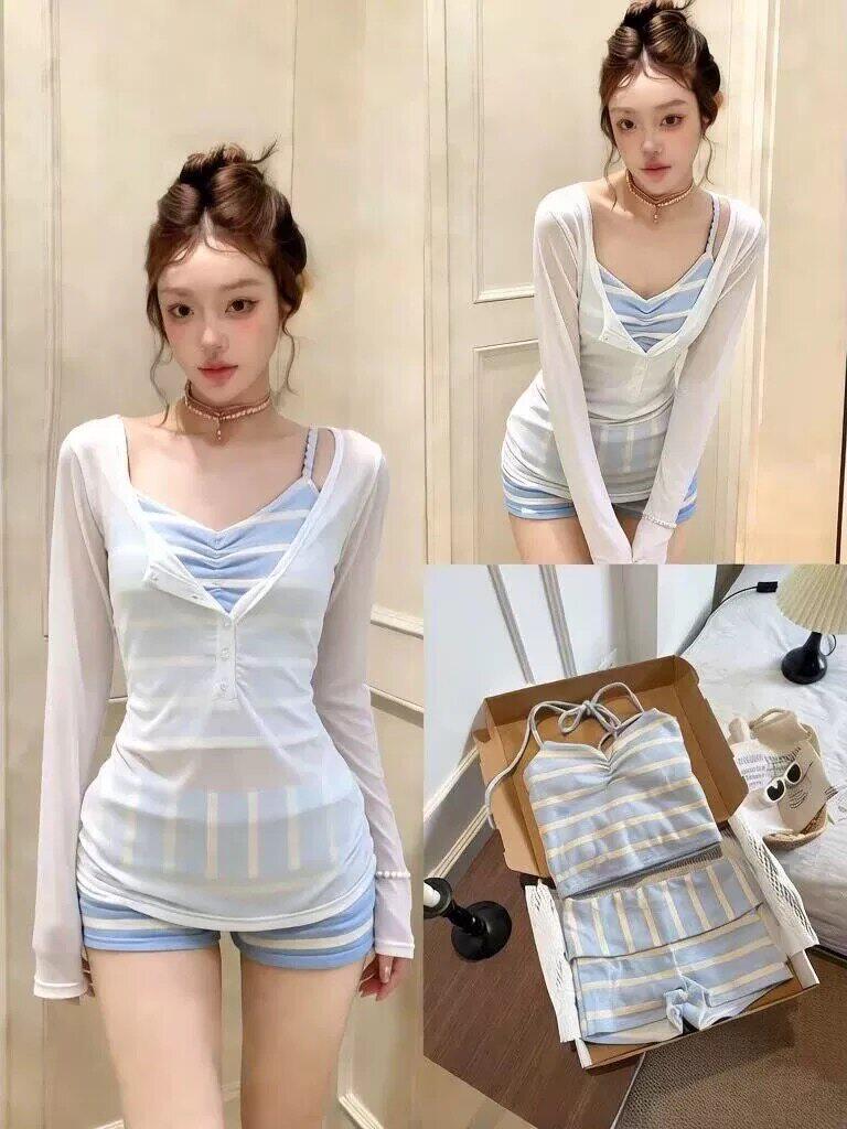 泳衣女款新款性感分体平角裤挂脖小胸度假泡温泉泳装8111