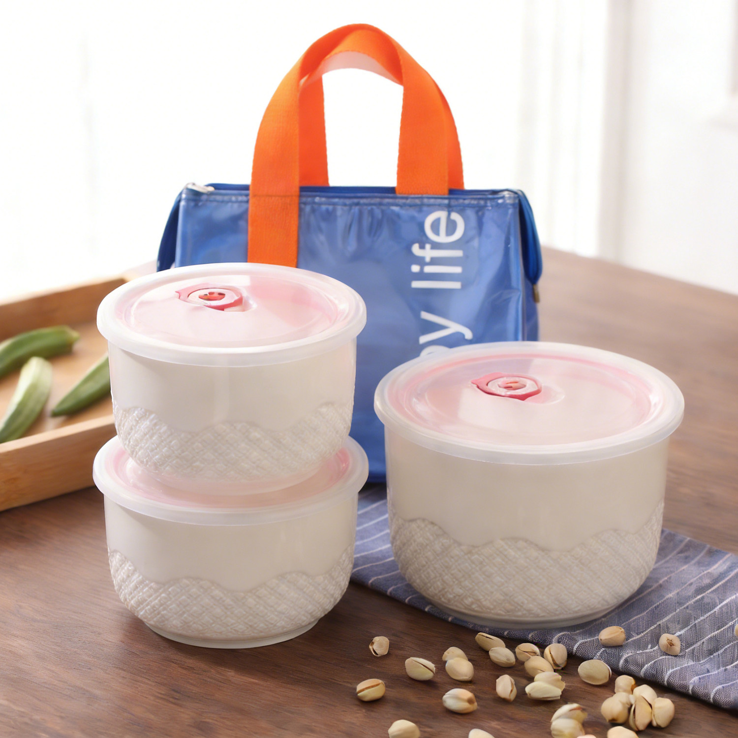 北欧家用微波炉保鲜碗带盖 大号三件套密封陶瓷碗 单个冰箱储物罐