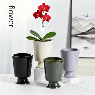 法式高级感陶瓷花瓶摆件客厅插花蝴蝶兰文心兰石斛兰简约个性花盆