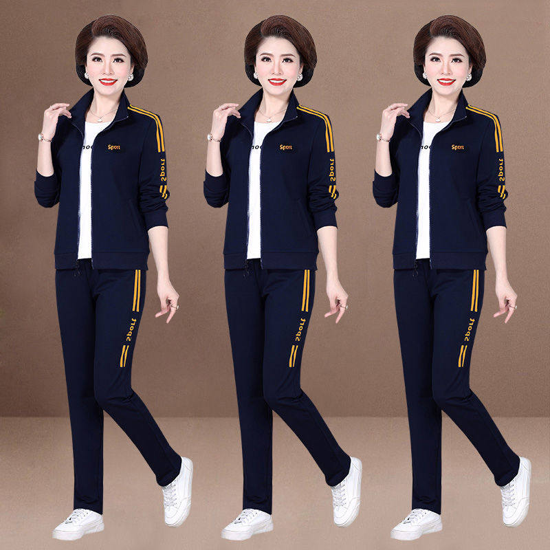 中老年妈妈装三件套大码女装休闲套装女外套女潮春秋季韩版运动服