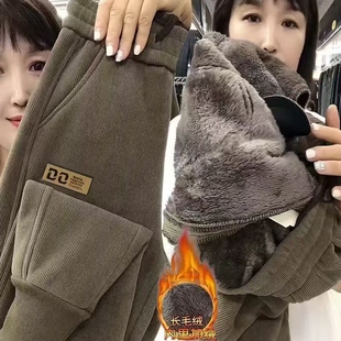 大码 宽松显瘦束脚哈伦裤 加厚加绒灯芯绒裤 女装 子 子女2023新款 冬季