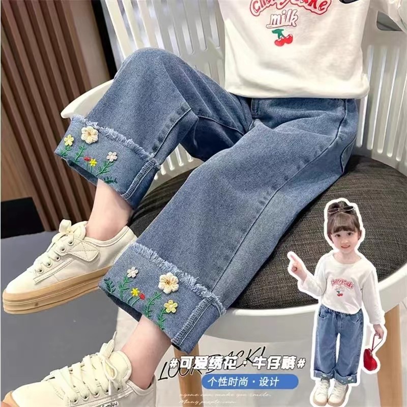 女童春秋牛仔裤女宝宝洋气阔腿裤图片