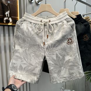 欧货短裤男夏季休闲沙滩裤重工刺绣五分裤直筒宽松卫裤百搭运动裤