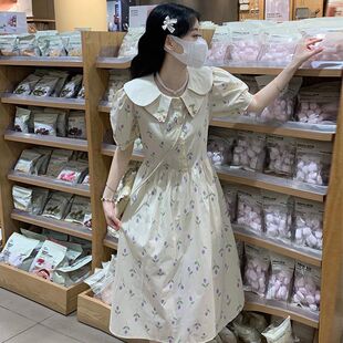 女大童小清新碎花连衣裙2025年夏季13到15岁学生12娃娃领长裙洋气