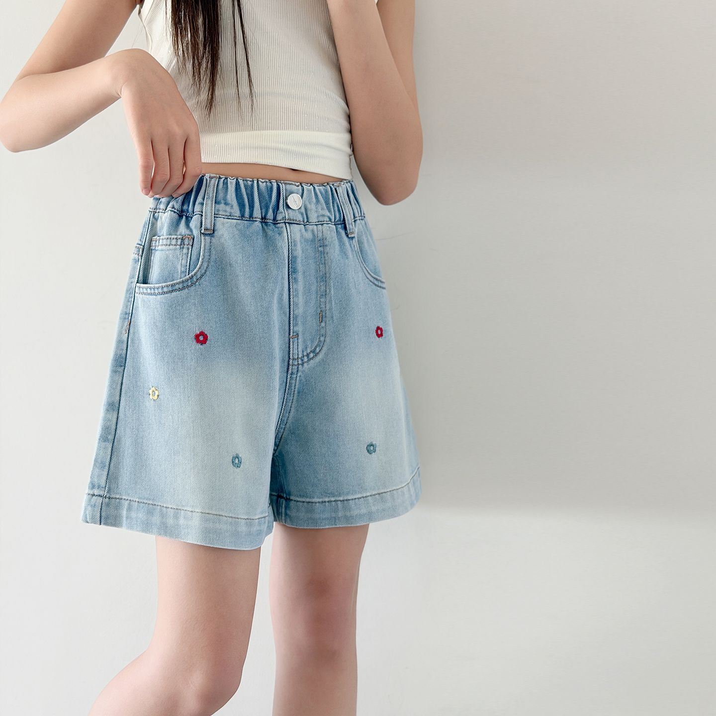 女童绣花牛仔短裤夏装洋气大童儿童女孩裤子夏天薄款透气百搭热裤