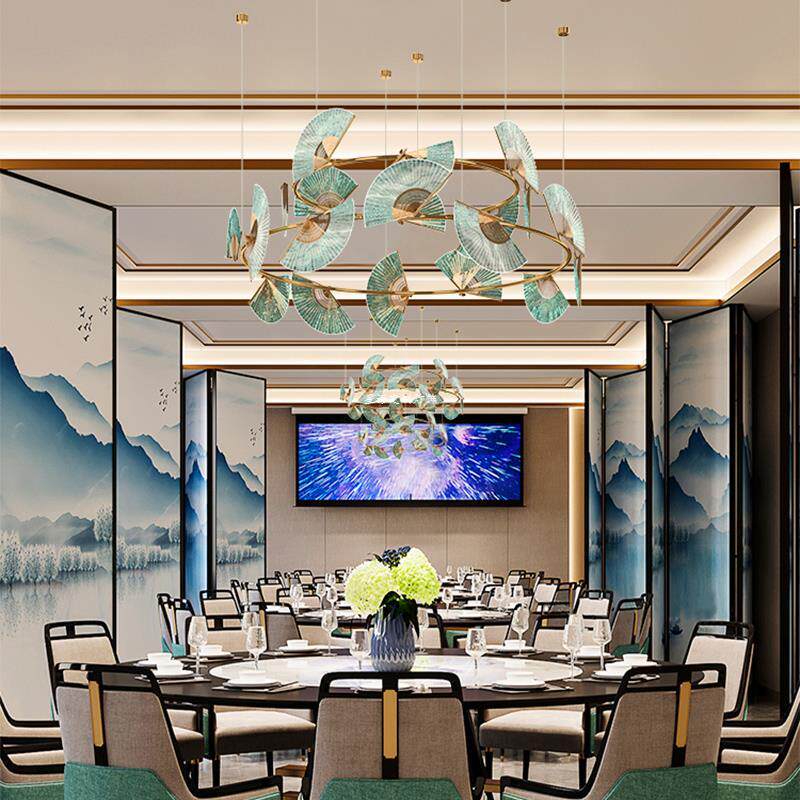 轻奢新中式吊灯餐饮包厢灯饭店大堂宴会厅别墅餐厅设计师款扇子灯