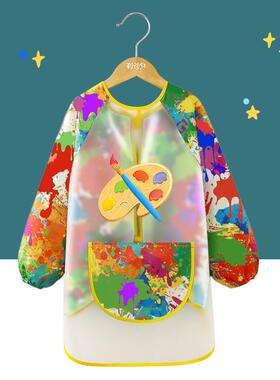 TPU免洗长袖儿童画画衣服罩衣防水防脏幼儿园卡通美术围裙反穿衣