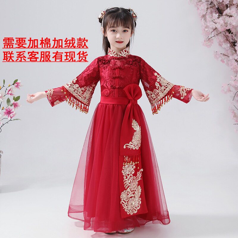 女童汉服儿童唐装小女孩古装宝宝拜年服婴儿过年秋季蕾丝中国风