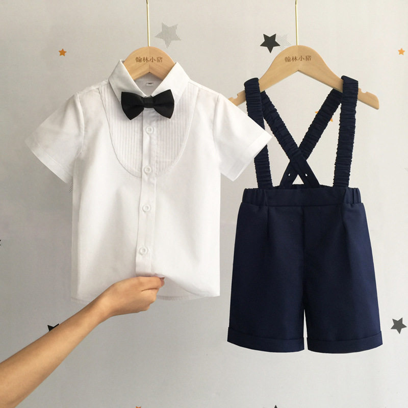 儿童背带裤套装夏季男童周岁生日礼服男宝宝花童西装婴儿表演演出