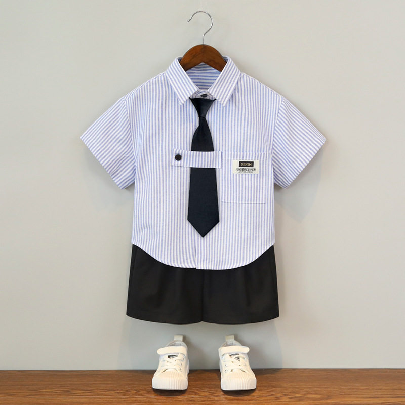 夏季男童短袖套装幼儿园男宝毕业照礼服六一儿童主持人钢琴演出服