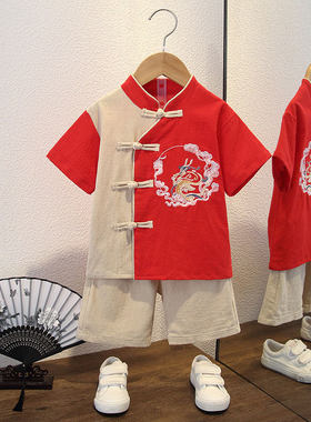儿童夏季男童女孩汉服唐装民国风古风套装小学生幼儿复古演出服装
