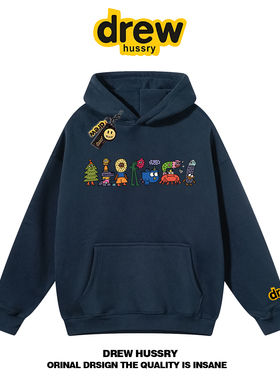 drew美式复古潮牌涂鸦卡通连帽卫衣男女休闲宽松bf风秋冬情侣外套