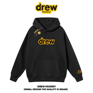 drew美式潮牌笑脸字母印花连帽卫衣男女情侣街头宽松秋冬加绒外套