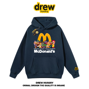 drew美式潮牌麦当劳大M卡通连帽卫衣男女休闲宽松秋冬帽衫外套INS