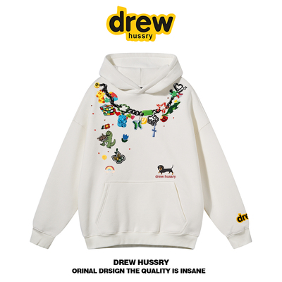 官网drew涂鸦项链设计感连帽卫衣